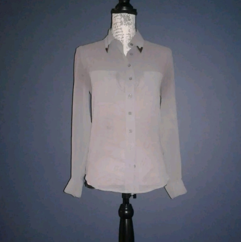 Yaya Nom De Plume Light Gray Button Up Small